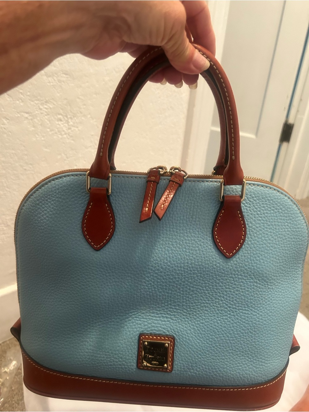 Dooney & Bourke Zip Zip Satchel in “Caribbean Blue”